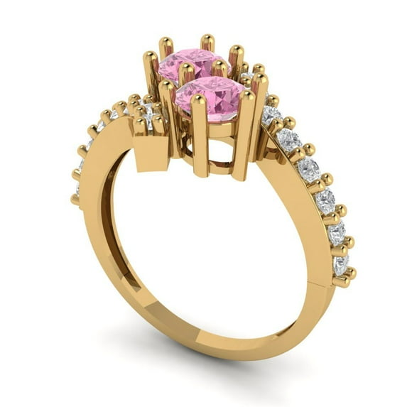 1.98ct round cut pink Zircon 18k yellow gold Bridal Wedding Engagement Promise Anniversary Ring for Women size 8