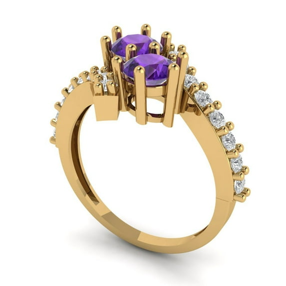 1.98ct round cut purple natural amethyst 14k yellow gold Bridal Wedding Engagement Promise Anniversary Ring for Women size 7.25