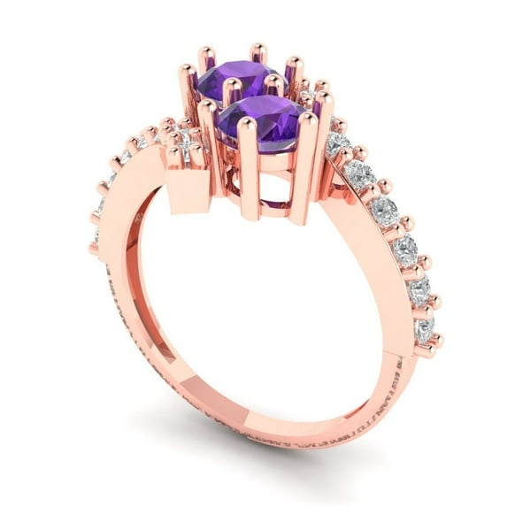 1.98ct round cut purple natural amethyst 18k rose gold Bridal Wedding Engagement Promise Anniversary Ring for Women size 7.25