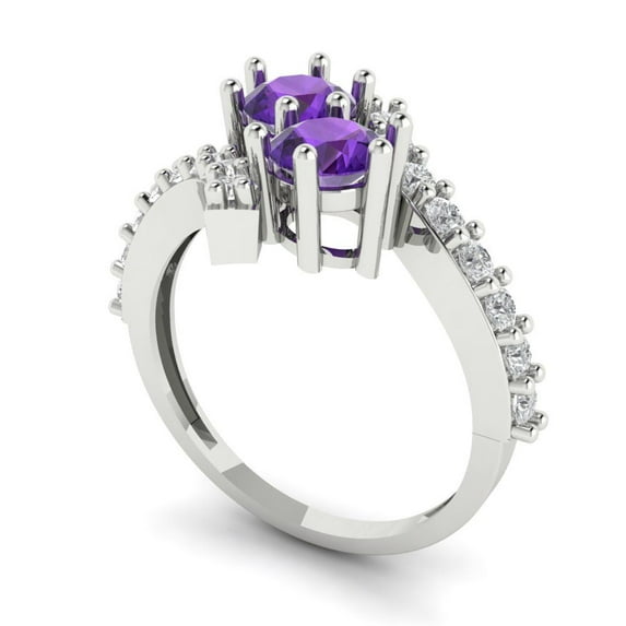 1.98ct round cut purple natural amethyst 18k white gold Bridal Wedding Engagement Promise Anniversary Ring for Women size 7
