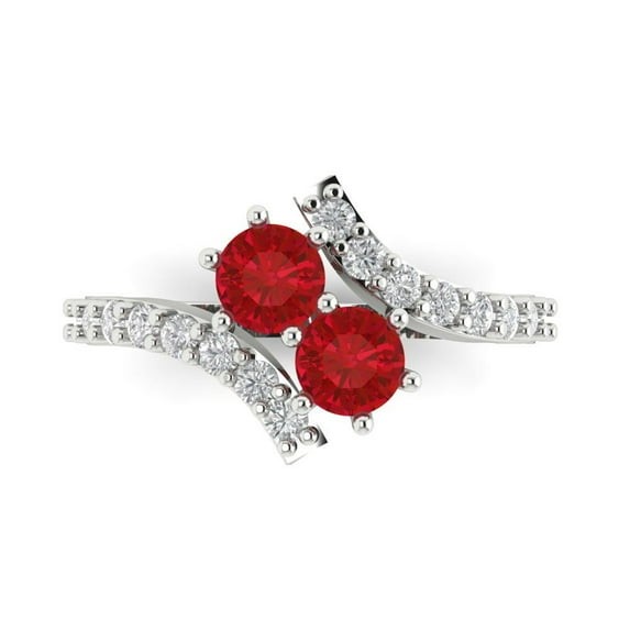 Clara Pucci 14K White Gold Solid Gold Ruby Solitaire with Accents Anniversary Ring for Women - 1.48 cttw Round Cut
