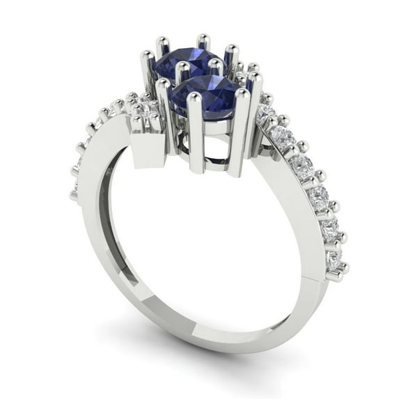1.98ct round cut blue sapphire 18k white gold Bridal Wedding Engagement Promise Anniversary Ring for Women size 7