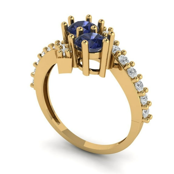1.98ct round cut blue sapphire 18k yellow gold Bridal Wedding Engagement Promise Anniversary Ring for Women size 7.75