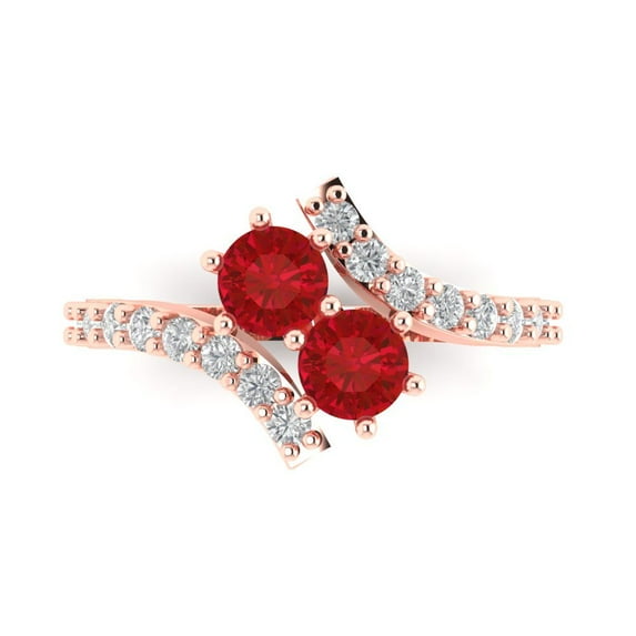 Clara Pucci 14K Rose Gold Solid Gold Tourmaline Solitaire with Accents Anniversary Ring for Women - 1.48 cttw Round Cut