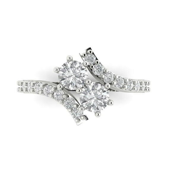 Clara Pucci 14K White Gold Solid Gold WhiteSapphire Solitaire with Accents Anniversary Ring for Women - 1.48 cttw Round Cut