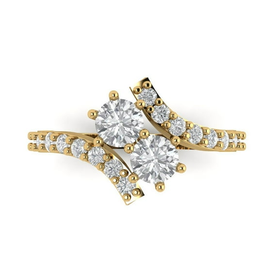 Clara Pucci 14K Yellow Gold Solid Gold WhiteSapphire Solitaire with Accents Anniversary Ring for Women - 1.48 cttw Round Cut