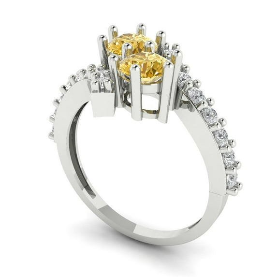 1.98ct round cut yellow natural citrine 18k white gold Bridal Wedding Engagement Promise Anniversary Ring for Women size 5