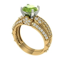 1.99 ct Brilliant Round Cut Natural Peridot 18K Yellow/White Gold Solitaire with Accents Engagement Bridal Wedding Ring Band Set size 3.5