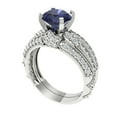 thumbnail image 1 of 1.99 ct Brilliant Round Cut Blue Sapphire 18K White Gold Solitaire with Accents Engagement Bridal Wedding Ring Band Set size 8.5, 1 of 7