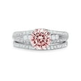 thumbnail image 1 of 1.99 ct Brilliant Round Cut Simulated Pink Diamond 14k White Gold Solitaire with Accents Bridal Set SZ 10.5, 1 of 4