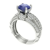1.99 ct Brilliant Round Cut Tanzanite 14k White Gold Solitaire with Accents Engagement Bridal Wedding Ring Band Set size 6.75