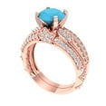 thumbnail image 1 of 1.99 ct Brilliant Round Cut Turquoise 18K Rose Gold Solitaire with Accents Engagement Bridal Wedding Ring Band Set size 8, 1 of 7