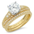 thumbnail image 1 of 1.99 ct Round Cut Genuine Cultured Diamond VS1-VS2 J-K 14K Yellow White Gold Engagement Wedding Bridal Set Designer Ring bW/ Set W/ Crystal side stones size 7, 1 of 7