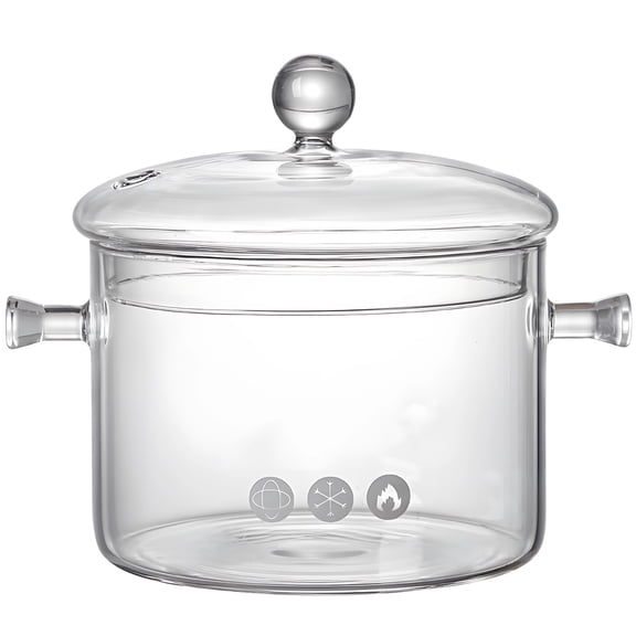 1.9L Glass Cooking Pot - Borosilicate Glass Simmer Pot for Stovetop & Oven, Heat-Proof Clear Glass Pot with Lid for Soup, Stew & Potpourri