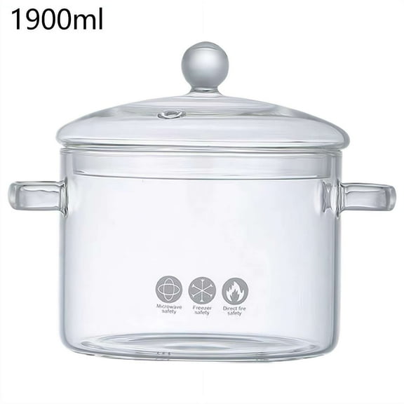 1.9L Heat-Resistant Glass Cooking Pot with Lid for Soup, Milk, Tea & Potpourri, Versatile Simmer Saucepan for Stovetop Use