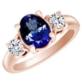 thumbnail image 1 of AFFY (1.9ct) Simulated Blue Tanzanite & White Diamond Three Stone Engagement Ring In 14k Rose Gold With Ring Size 5.5, 1 of 1