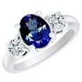 thumbnail image 1 of AFFY (1.9ct) Simulated Blue Tanzanite & White Diamond Three Stone Engagement Ring In 14k White Gold With Ring Size 7, 1 of 2