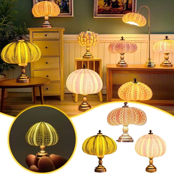 1.9in Mini Retro Sea Urchin Night Light - Battery Powered Night Light,Wireless & Portable Desktop Table Lamp,Warm Led Night Light For Bedroom, Office, Patio, Nursery, Home Decor
