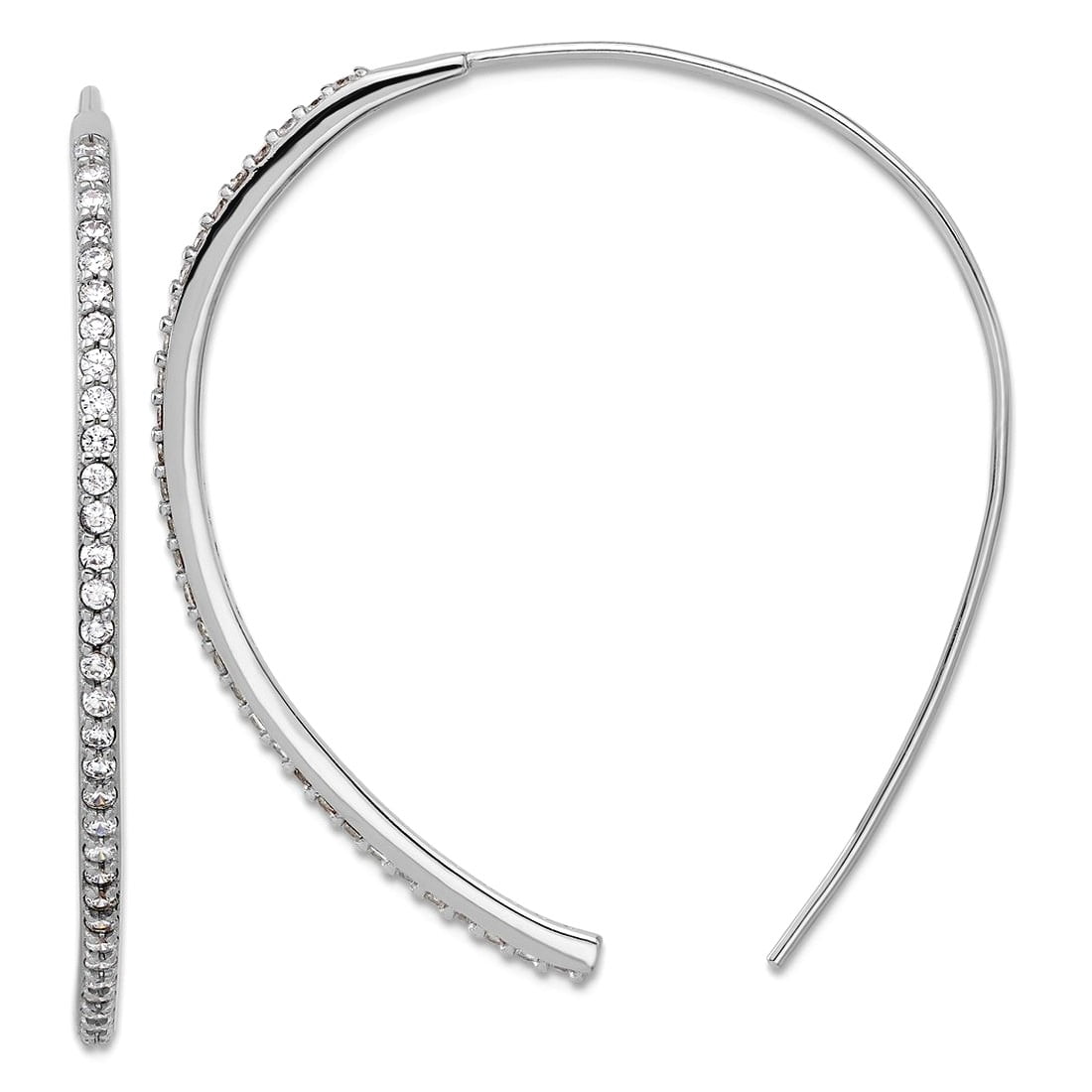 925 Sterling Silver Rhodium Plated Brilliant-cut CZ Threader Earrings 42.5x1.9mm Wide Stud Earring for Women