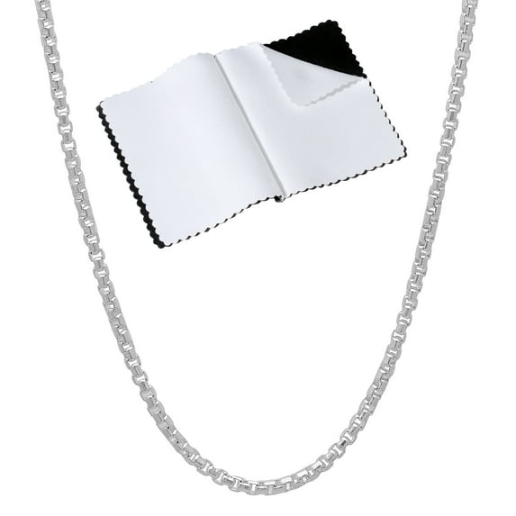 1.9mm Solid .925 Sterling Silver Square Box Chain Necklace, 22 inches