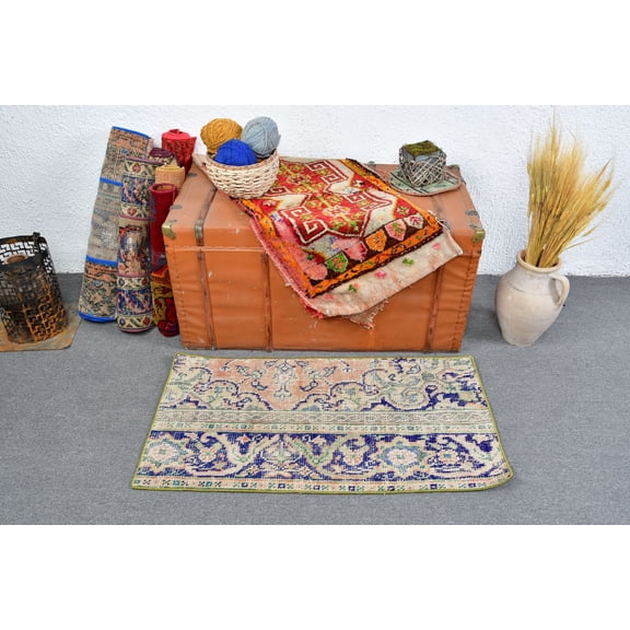 1.9x3.4 ft Small Rugs, Turkish Rug, Vintage Rug, Antique Rug, Rugs For Bathroom, Oushak Rug, Green Oriental Rugs, Small Wool Rug, 13109