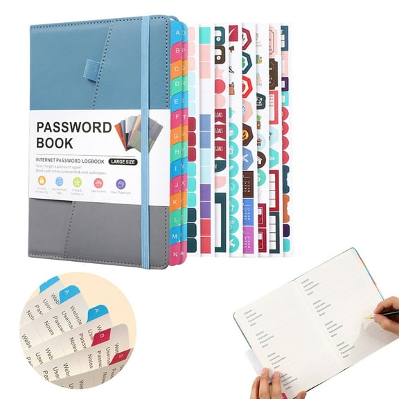 1 A5 Codebook Notebook with Alphabetical Labels and 8 Planning Stickers Password Book with Alphabetical Tabs for Seniors Notebook Internet Website Address Log in Detail