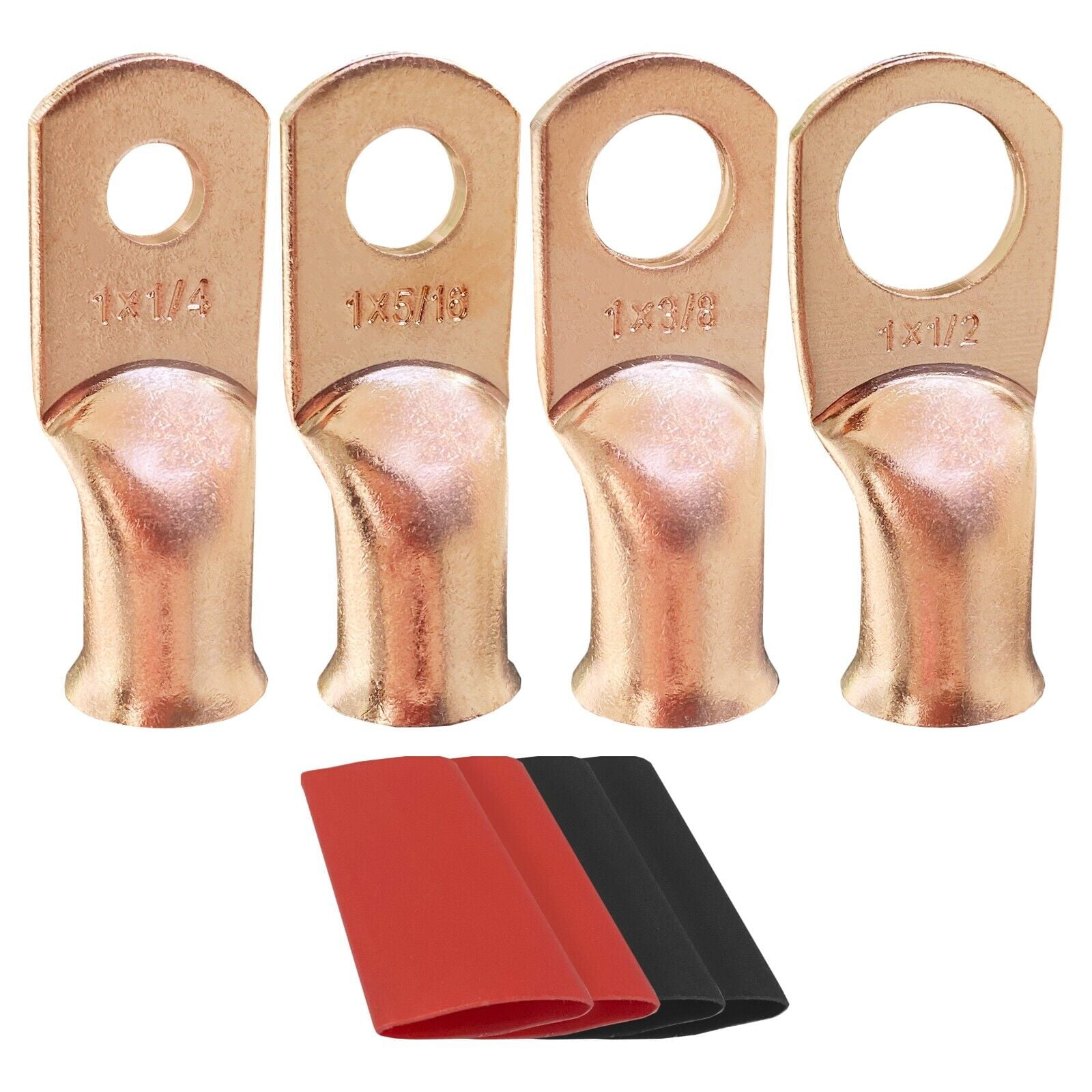 1 AWG5/16" Ring (M8) 6 pk Battery Lugs, Copper Lugs, Battery Cable Ends, Tubular Ring Terminals