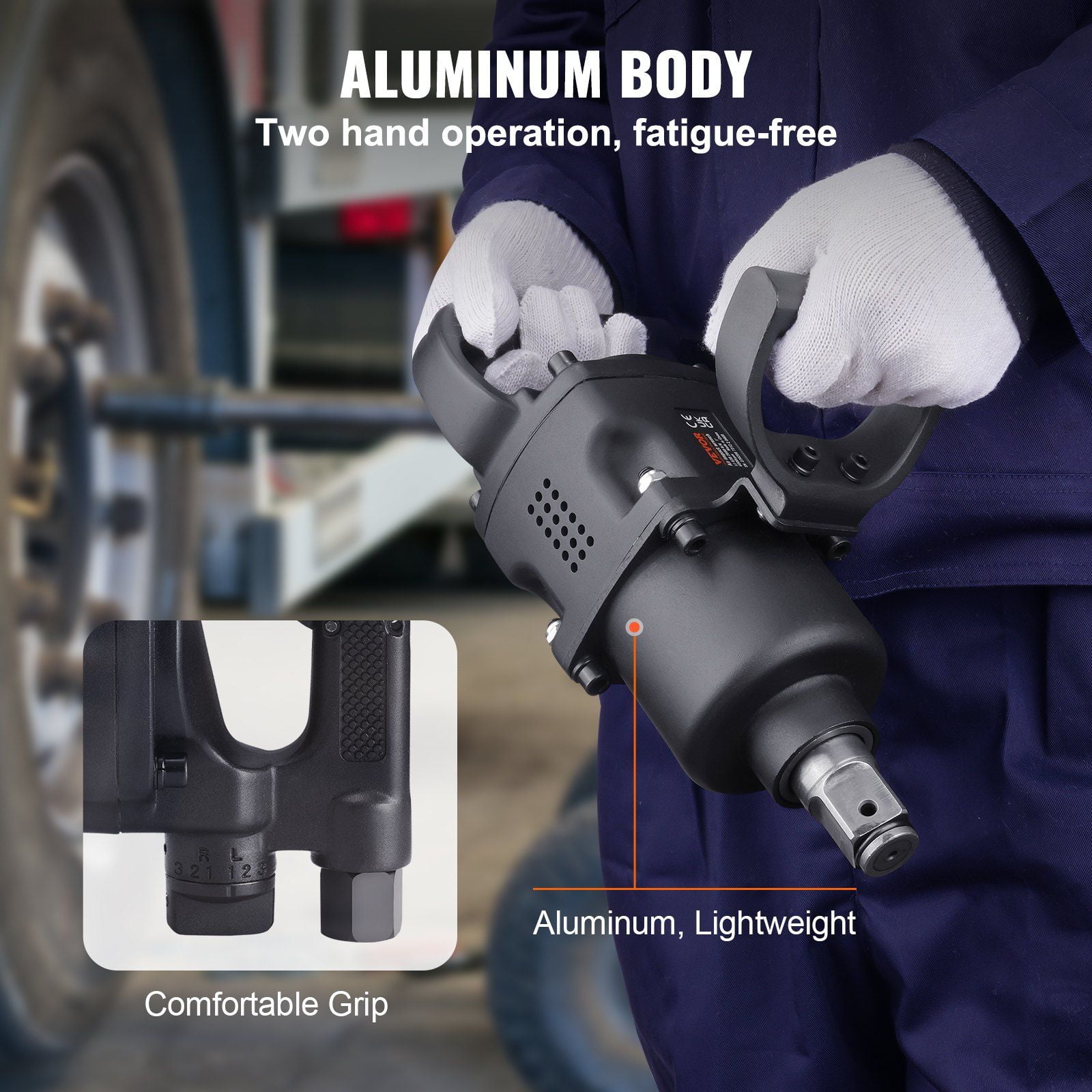 1" Air Impact Wrench, High Torque 2730 ft-lbs, Dual Handle Pneumatic Gun for Construction & Automotive Repairs
