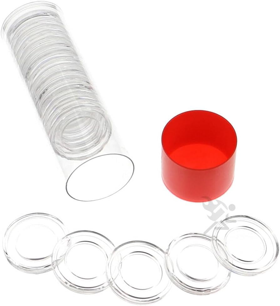 OnFireGuy Coin Capsule Storage Tube & 20 Air-Tite A18 Direct Fit Coin Holders for US Dimes (Red Cap Lid)