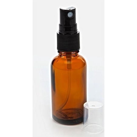 1- Amber 1oz Boston Round Glass Bottle Black Spray Fine Ribbed Mist Sprayer 30ml