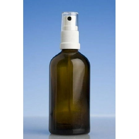 1 Amber 4oz Boston Round Glass Bottle White Spray Fine Ribbed Mist Sprayer