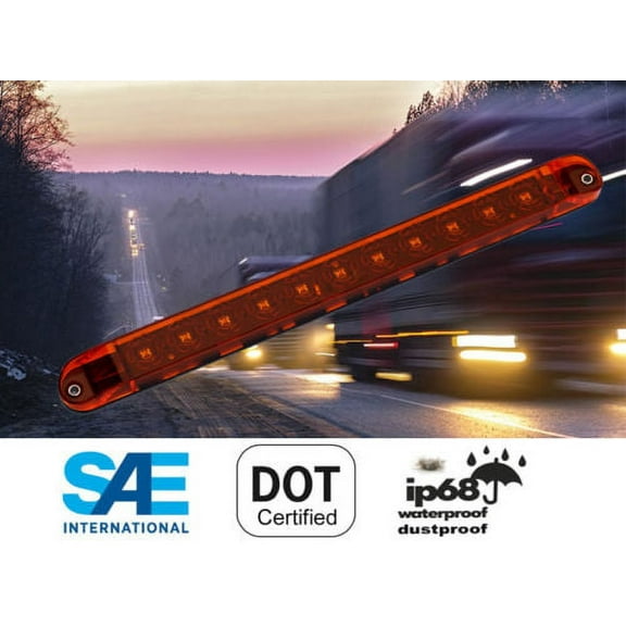 1 Amber Yellow 17" LED Light Bar Waterproof Turn Signal Clearance Truck Trailer EHD