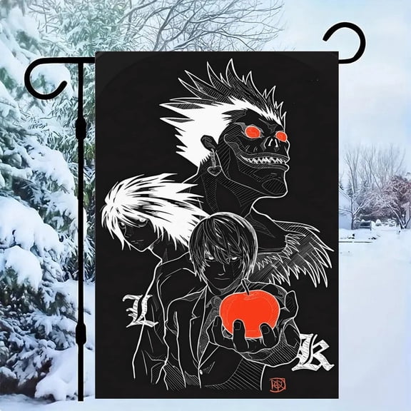 1 Anime Demon Red Apple Graphic Design Double-sided Garden Flag -12x18 Inches Durable High-quality Linen Courtyard Decoration, Suitable for Porch, Terrace, and Garden, Suitable for Anniversary Celeb
