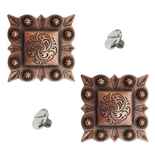 1" Antiqued Copper Square Berry Concho w/ Screws 2 Pack