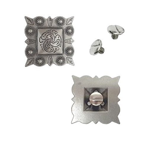 1" Antiqued Silver Square Berry Concho w/ Screws 2 Pack