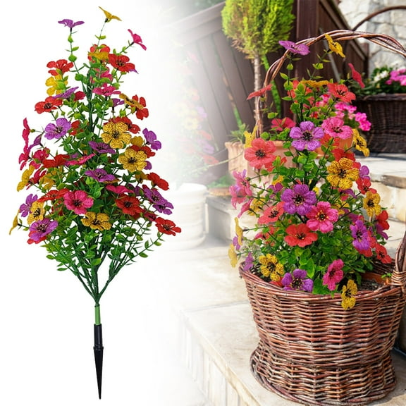 1 Artificial Flower Violet Ground Plug Clearance! Outdoor Artificial Violet Flowers With Stake 20''Faux Flowers Plants for Garden Yard Front Porch Patio Outside Decor (Multicolor)