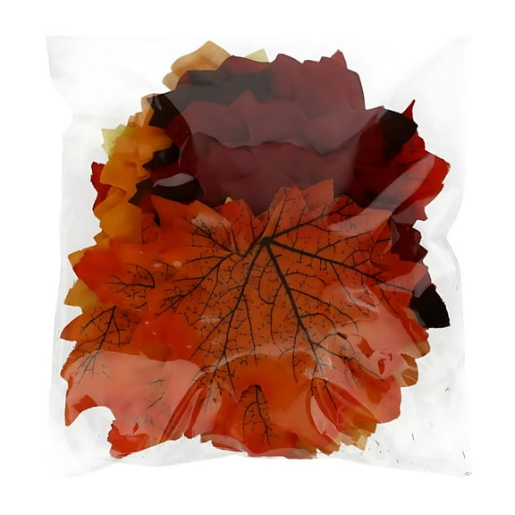 (1) Artificial Maple Leaves, 50 Pcs Polyester Fall Leaves in Assorted Colors for Autumn Decor Thanksgiving Table Scatter Craft Supplies DIY Wedding and Party Decoration Supply