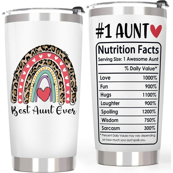 #1 Aunt Tumbler, Aunt Gifts from Niece Nephew, Mother''s Day Gifts for Auntie - Best Aunty Ever Gift, Aunty Cup Coffee Tumbler 20oz