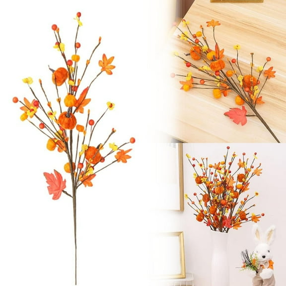 1 Autumn Pumpkin Artificial Flower Artificial Pumpkin Berry Branches Simulation Plant Picks Stems with Berry for Home Kitchen Table Centerpiece Autumn Christmas Decoration