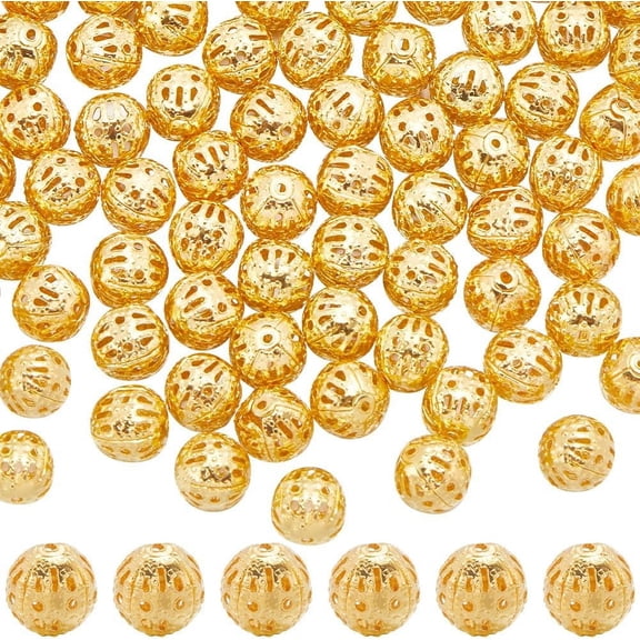 1 B0X 120Pcs Filigree Ball Beads Gold Hollow Beads Golden Brass Metal Round Small Hole Spacers Loose Beads for DIY Crafting Bracelets Necklaces Earrings Jewelry Making Supplies Beginners Gold DIY