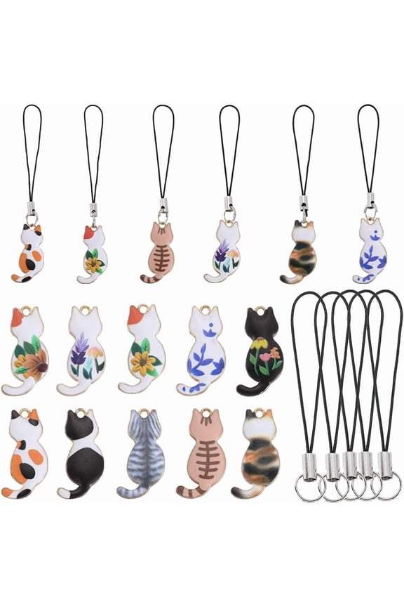 1 B0X 30Pcs Kawaii Cellphone Charm Strap Cute Cat Phone Charms Alloy Enamel Gold Printing Small Animals Pet Charms for DIY Wallet Keychain Moblie Phones Case Bag Camera Decorations Adults 1box