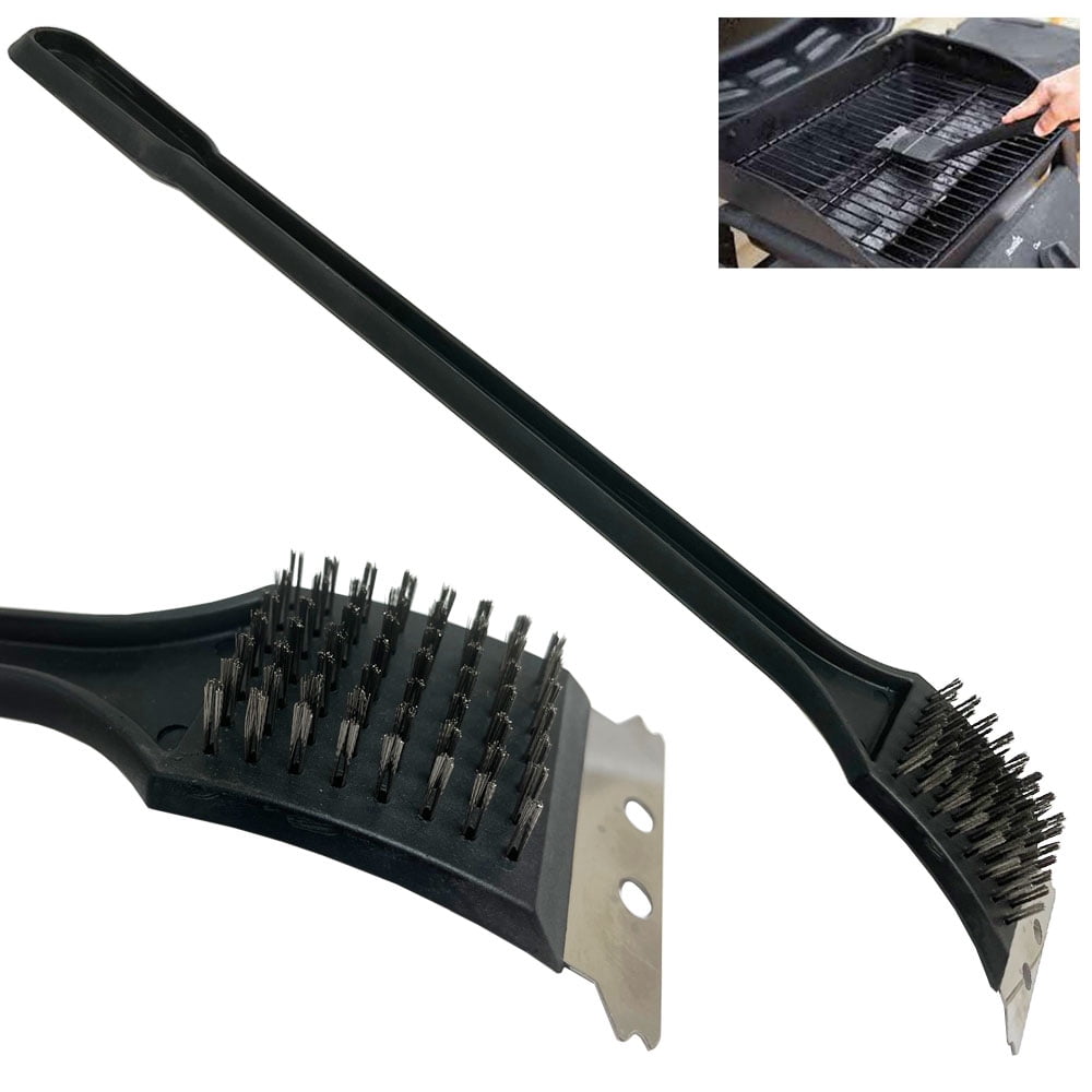 Barbeque BBQ Grill Brush Brass Bristles & Scraper Tool Long Handle Cooking  New !