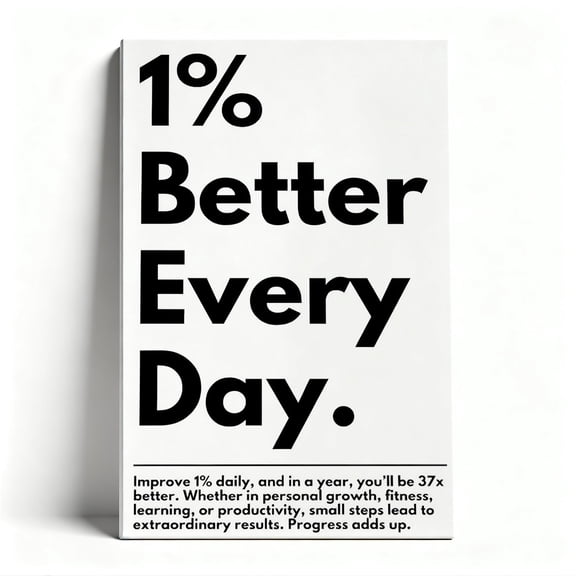 "1% BETTER EVERY DAY" Motivational Canvas Wall Art, Inspirational Office Decor, Bold Typography Artwork for Home Office, Ready to Hang