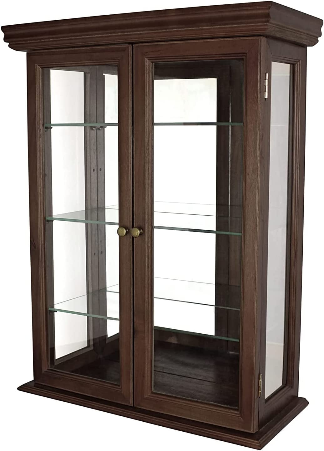 Tuscan-Style Solid Hardwood Wall Curio Cabinet with Glass Shelves