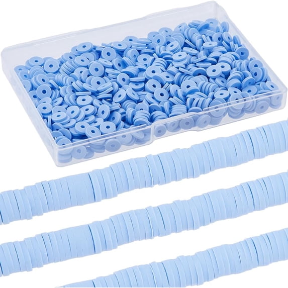 1 BOX 1000PCS+ 6mm Light Blue Clay Heishi Beads Bulk Polymer Round Beads Small Refill Flat Disc Vinyl Spacer Loose Bead