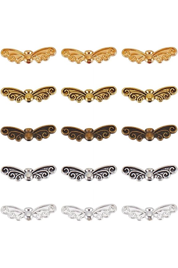 100PCS Alloy Angel Beads Charm Wings Beads Small Metal Tibetan Silver Gold Bronze Butterfly Wing Fairy Loose Spacer Beads Bulk