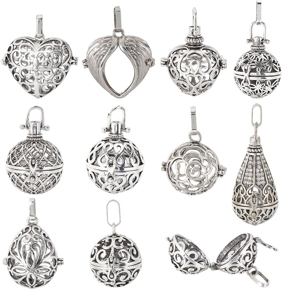 BOX 10PCS Silver Crystal Cage Charms Locket Pendants Bulk Metal