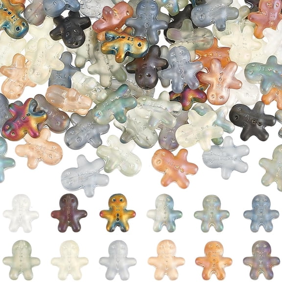 1 BOX 120PCS Glass Gingerbread Man Beads Christmas Beads Cute Cartoon Xmas Candy Loose Spacer Beads Bulk for Jewelry Making Bracelet Beading Kit Christams Gift Party Decor Diy Craft Supplies DIY