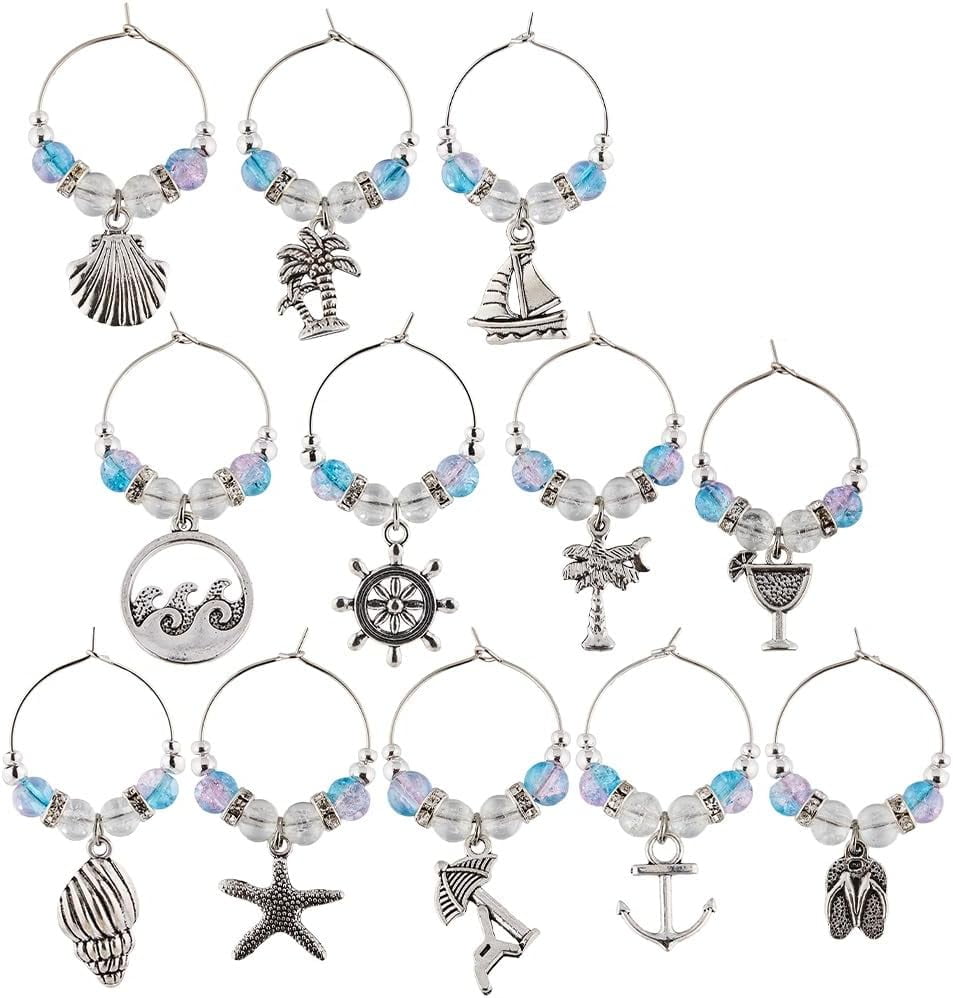 1 BOX 12PCS Silver Beach Drink Charms Bulk Wine Glass Identifiers Alloy