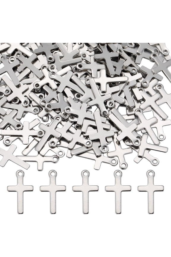 1 BOX 200PCS Stainless Steel Charms Bulk Silver Crucifix Charms Metal Mini Tiny Shiny Crosses Lucky Easter Rosary Charms for Jewelry Making Charms Diy Earrings Bracelet Necklace Craft DIY